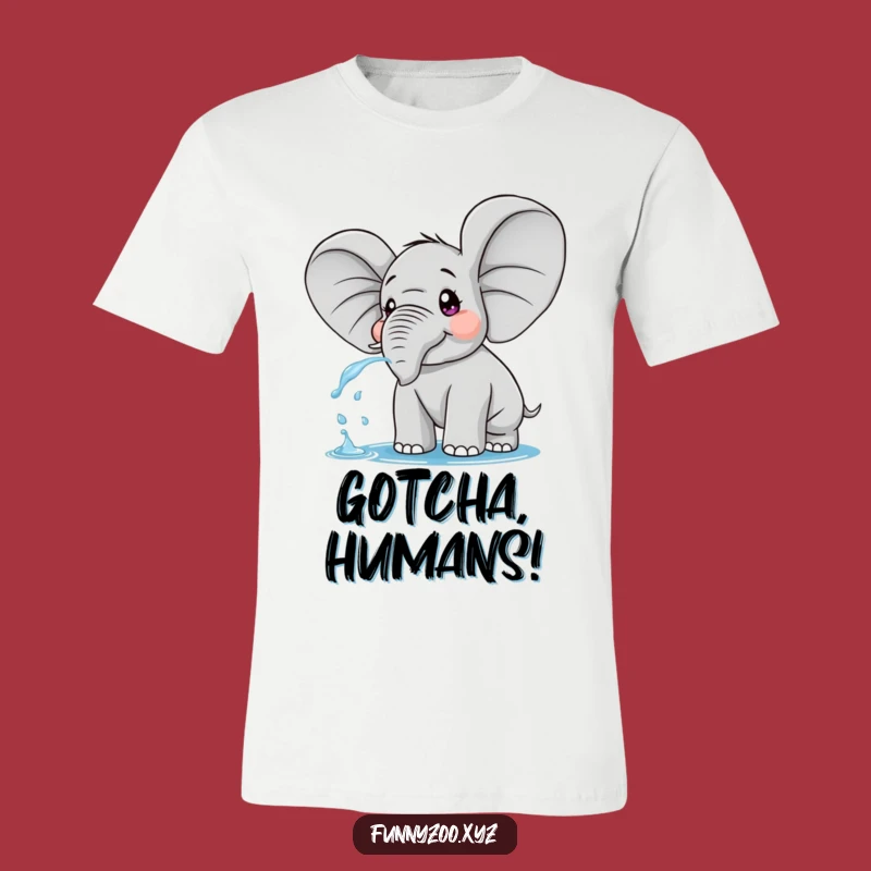 Funny Surprised Elephant T-Shirt: Big Ears, Big Laughs, Water Spraying Fun