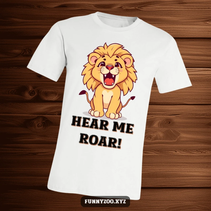 Funny lion cub t-shirt featuring a small but determined lion cub cub practicing its majestic roar, embodying courage.