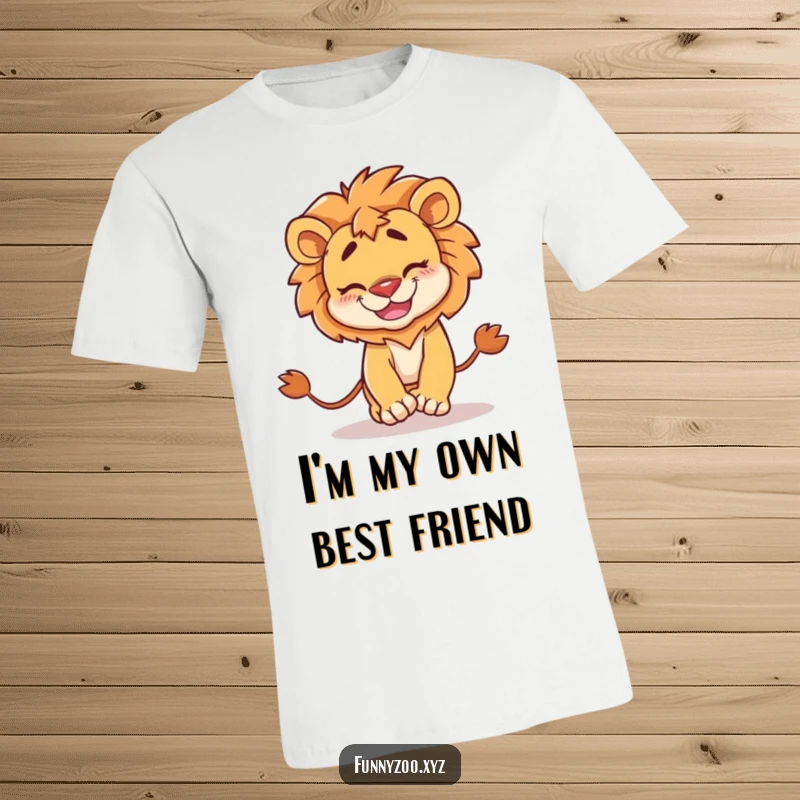 Funny T-Shirt: Mischievous lion with a goofy grin caught in a funny, endless cycle of chasing its own tail.