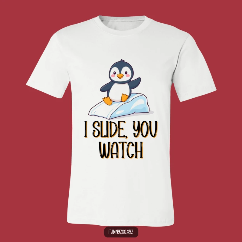 Funny Penguin Slide T-Shirt: Arctic Adventure Tee for Laugh Lovers!