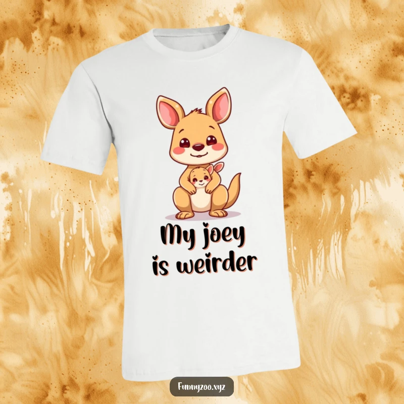 Funny Kangaroo T-Shirt: A silly kangaroo and her joey peeking out, making funny faces.