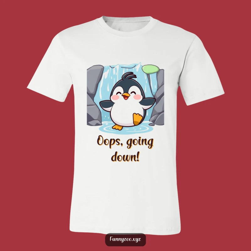 Funny Penguin Waterfall Slide T-Shirt: Surprised Character Tee, Great Gift