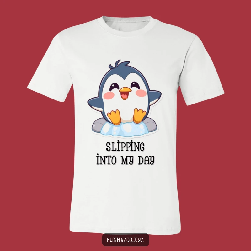 Funny Penguin Waterfall T-Shirt A Surprised Sliding Bird Tee