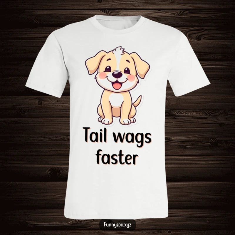 Funny puppy t-shirt, character excitedly wagging its tail, happy and energetic, great funny gift.