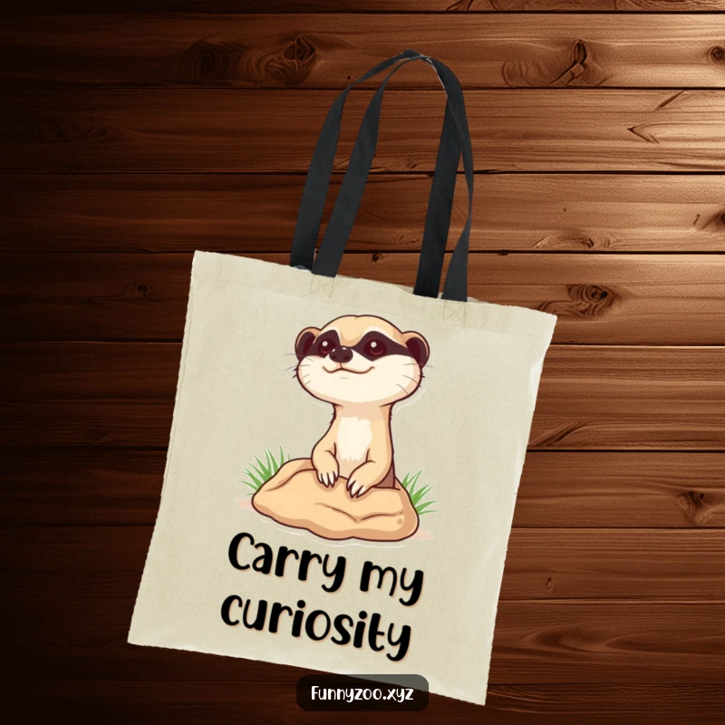 Funny curious meerkat tote bag, showing a meerkat peeking out from its burrow, perfect for carrying items with style.