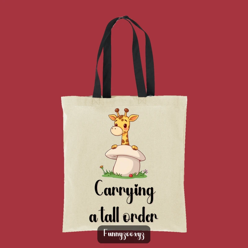 Funny Giraffe Mushroom Tote Bag A Cheerful Peeking Carryall