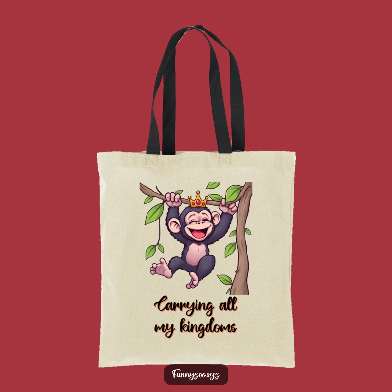 Funny Giggling Chimp Tote Bag: Carry Your Laughs with a Crowned Swinging Primate