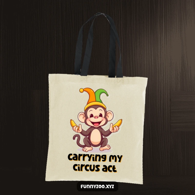 Funny Monkey Jester Tote Bag a comical monkey in a jester hat juggles colorful bananas, making this bag a functional and humor-filled accessory.