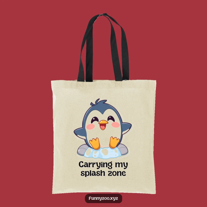 Funny Penguin Waterfall Tote Bag A Surprised Sliding Bird Carryall