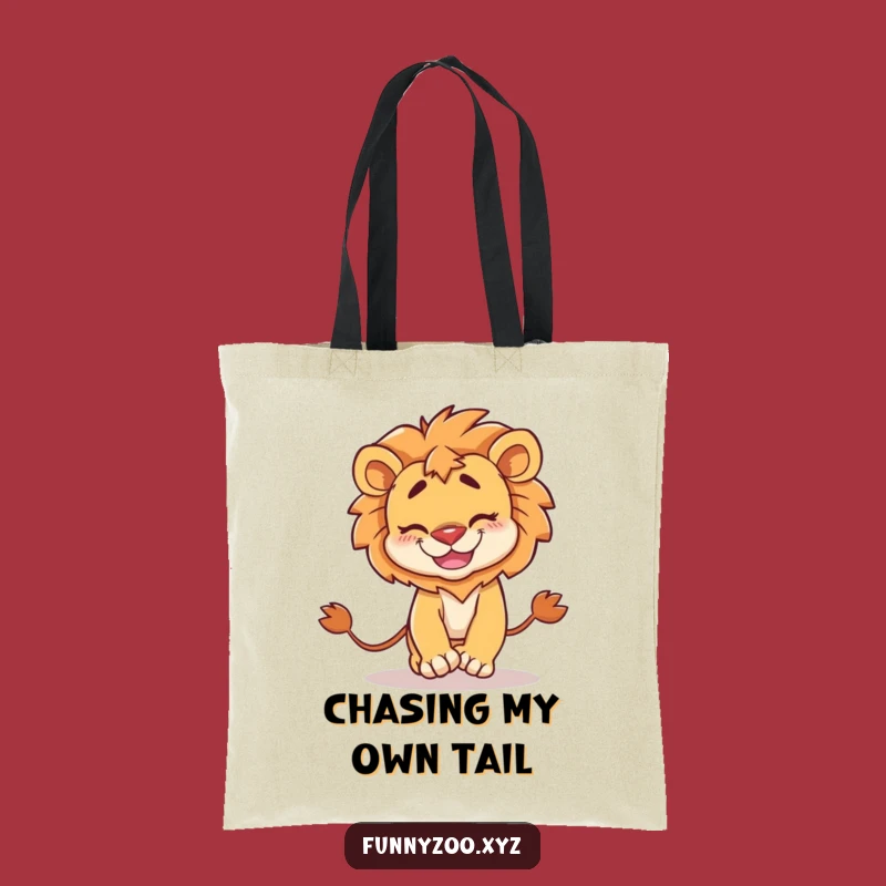 Funny Lion Tote Bag: Goofy Tail Chasing Design - Practical & Hilarious Gift!