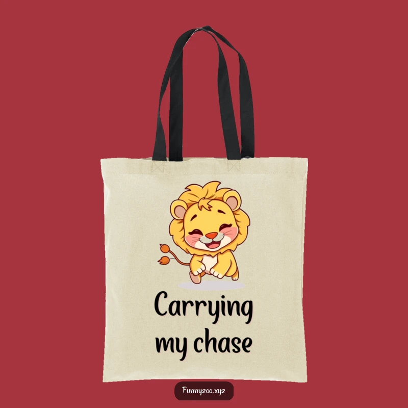 Funny Lion Chasing Tail Tote Bag: Goofy Accessory for Gifts