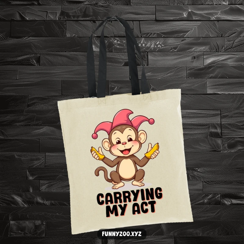 Funny Monkey Juggling Bananas Tote Bag: A whimsical jester monkey juggling bananas, designed for stylish and humorous everyday use.