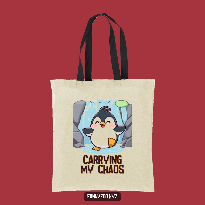 Funny Penguin Waterfall Slide Tote Bag: Surprised Accessory for Gifts
