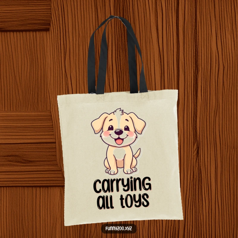 Funny puppy tote bag, character excitedly wagging its tail, happy and practical, ideal funny gift.
